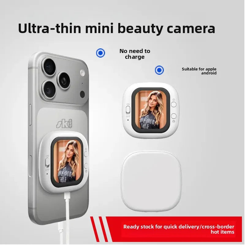Magnetic selfie monitor screen, mini wireless phone rear camera, video log live-streaming selfie, mobile phone selfie screen