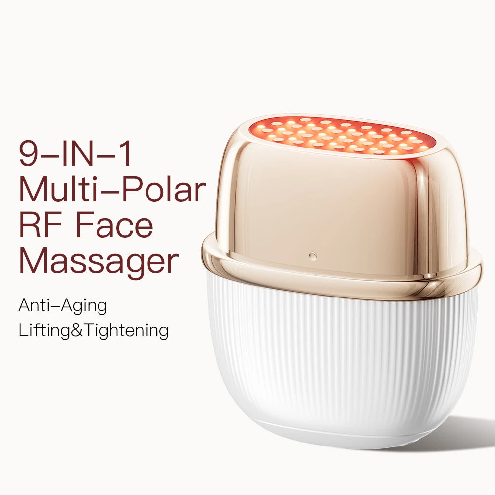 Multi‑Polar RF EMS Beauty Device – Facial Lifting, Skin Tightening & Anti‑Aging LED Therapy (24K Gold)