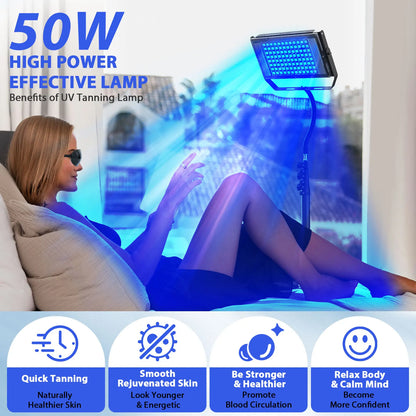 50W Tanning Lamp 460+480nm Blue Light for Home Tanning Solarium LED Solarium Tanning Machine for Face and Body 5Brightness Level