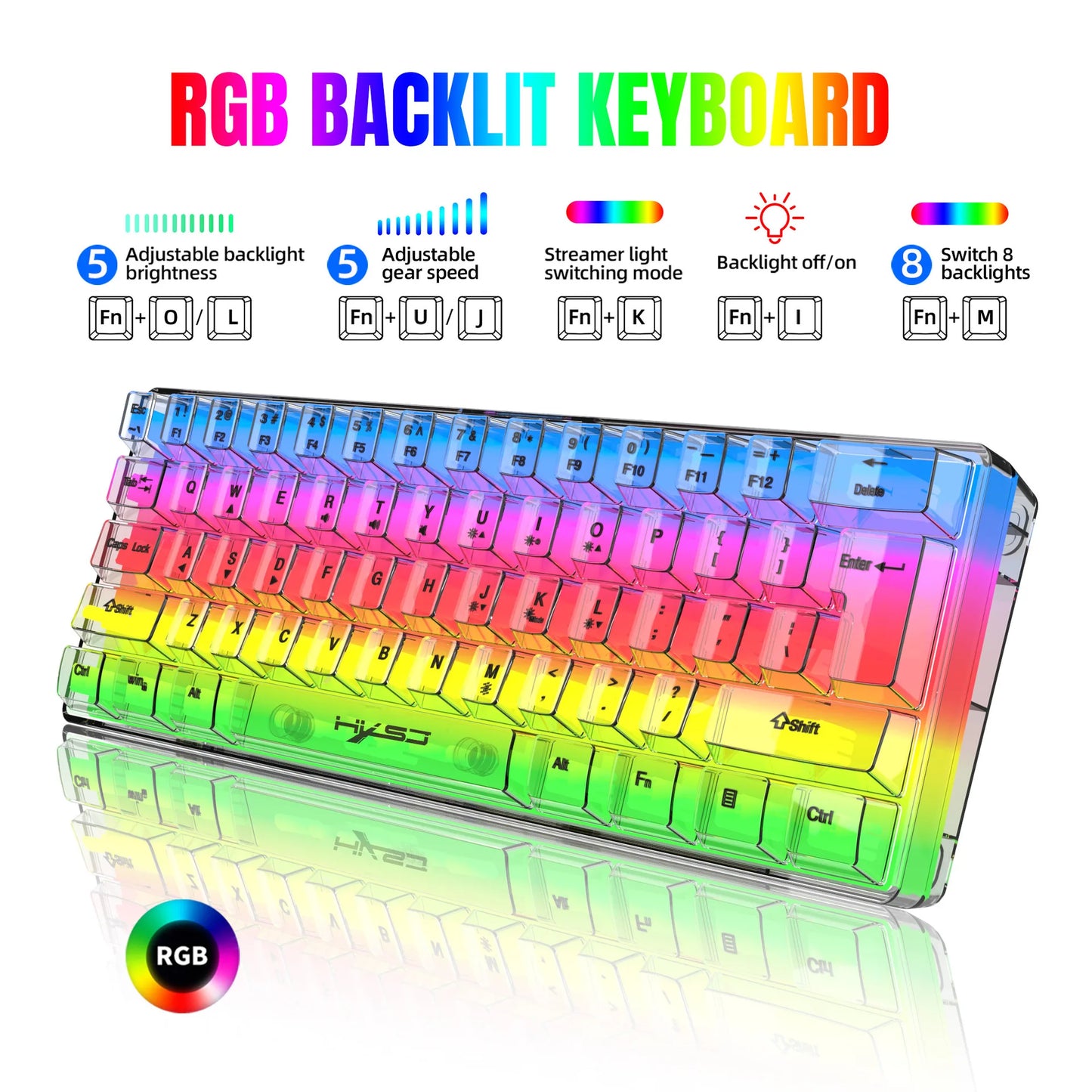 Wired gaming keyboard, RGB backlight ultra compact