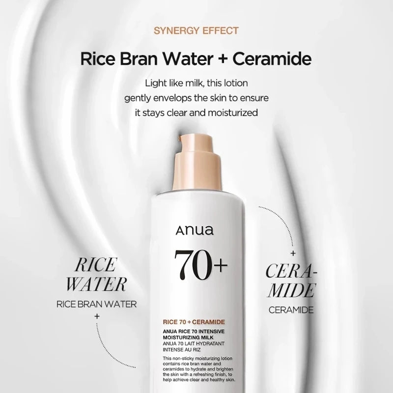 anua rice toner and milk lotion set for hydration and glow
